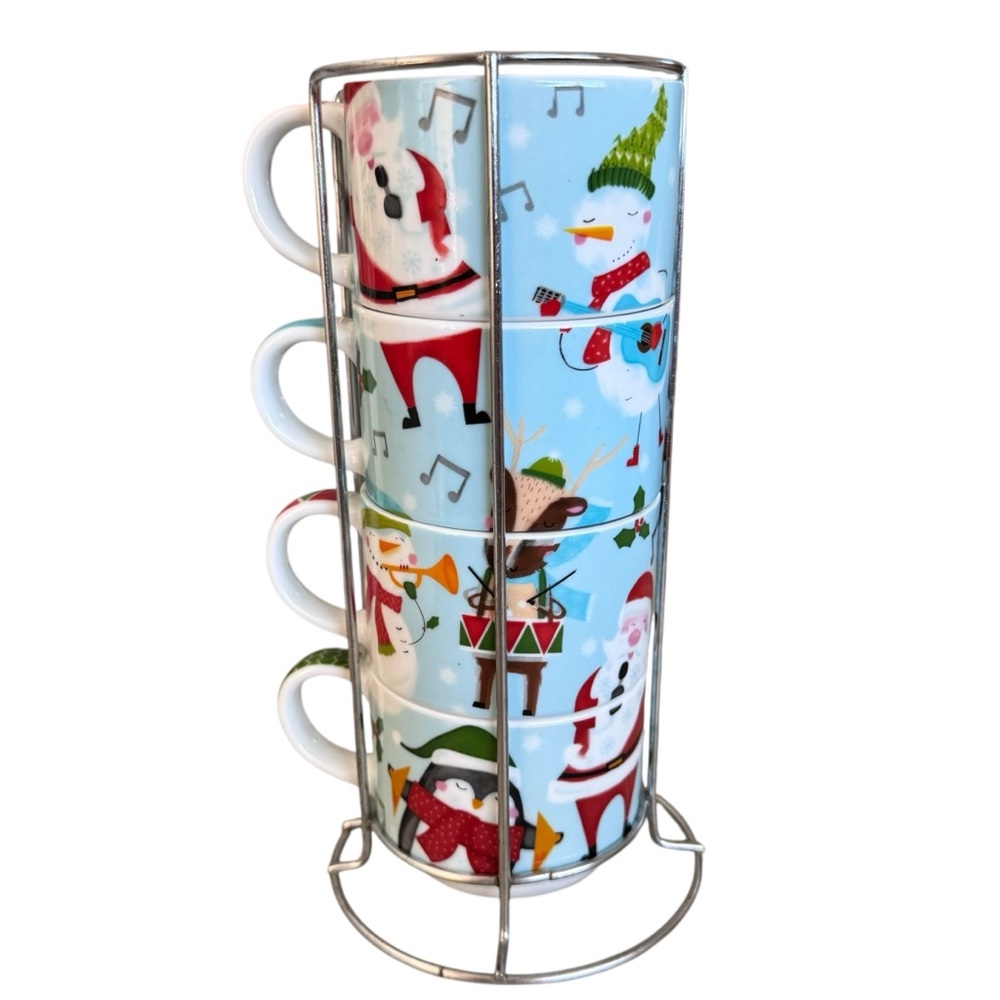 Pier 1 Festive Holiday Stacking Mugs Set NWOB‎